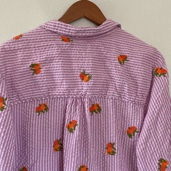 Anthropologie Maeve Embroidered Orange Pink Striped Button Down Shirt Women’s XL - Picture 10 of 16